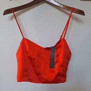 NWT House Of Harlow 1960 Womens Red Satin Crop Top Smocking Womens Size M